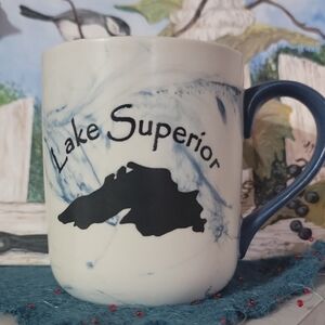 Lake Superior Ceramic Mug with Blue Handle